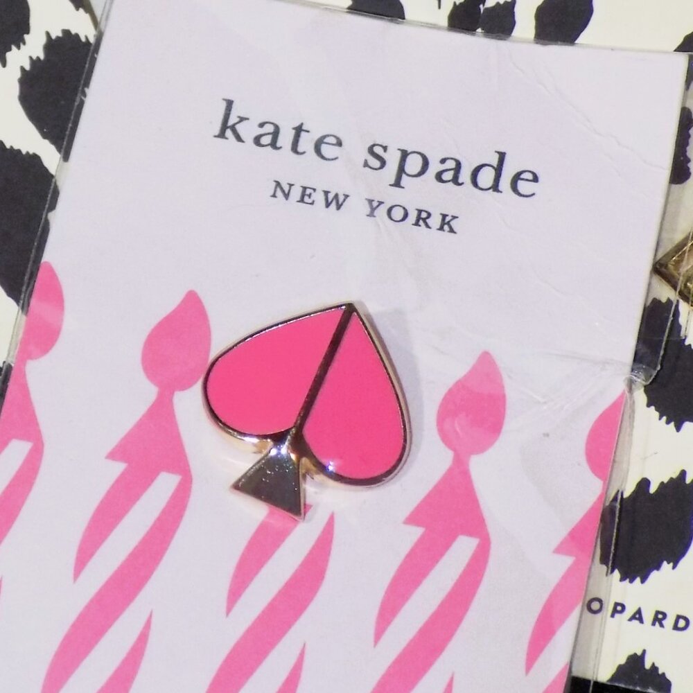 Lot of 6 New Kate Spade Leopard & Pink Spade Heart Birthday Pins Bundle - Picture 3 of 3